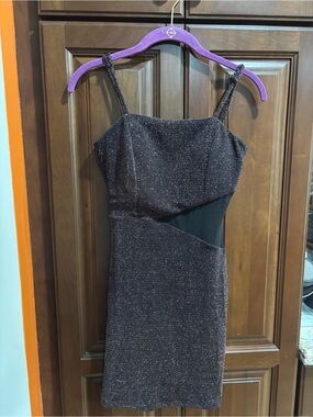 Trixxi Black Sparkle Mini Dress with Mesh Side Panel